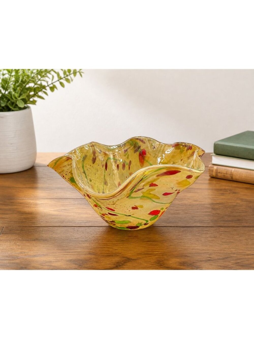 Glass Eye Studio Ruffled Art Glass Bowl Iridescent Confetti 6" USA